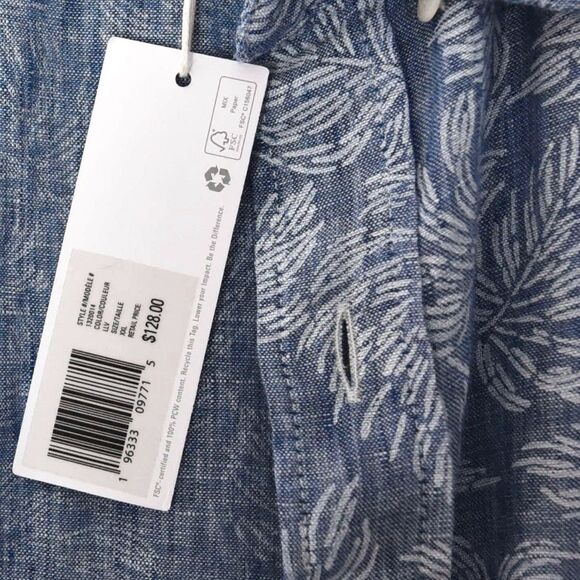 NWT Outerknown Blue Linen Leaf Print Shirt Size XXL 100% Linen Resort Coastal - Picture 5 of 7